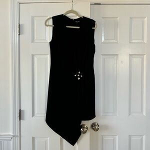 Beautiful Giorgio Armani cocktail dress with asymmetrical draping and brooch